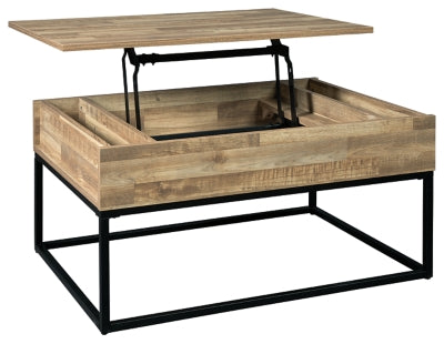 Signature Design by Ashley Gerdanet Rustic Rectangular Lift Top Coffee Table with Storage, Brown & Black