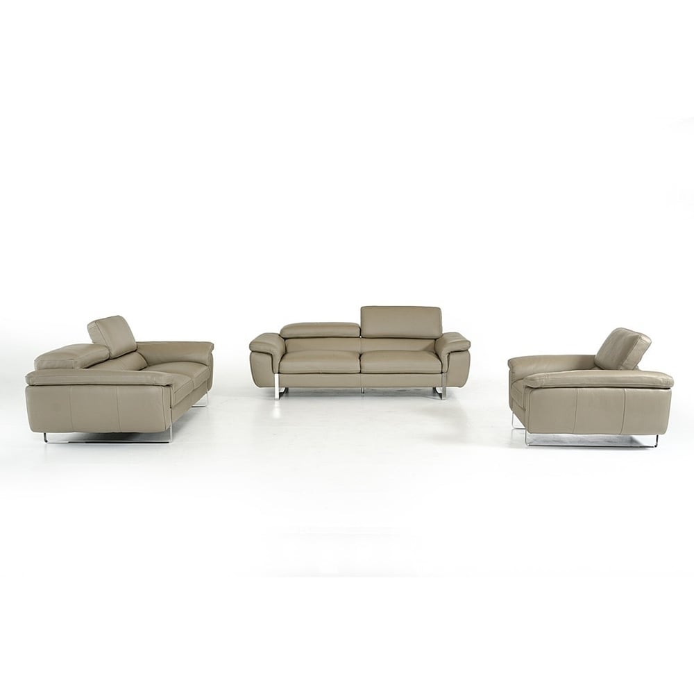 Artesia Grey Italian Genuine Leather 3 piece Living Room Set