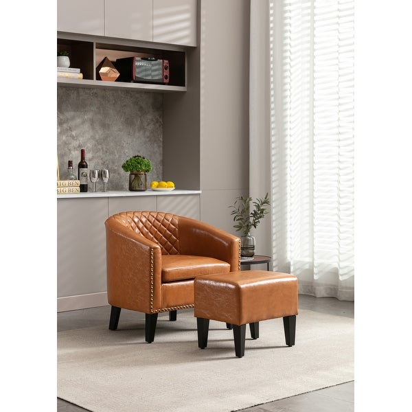 Accent Chair with Ottoman， Mid Century Modern Barrel Chair Upholstered Club Tub Round Arms Chair for Living Room