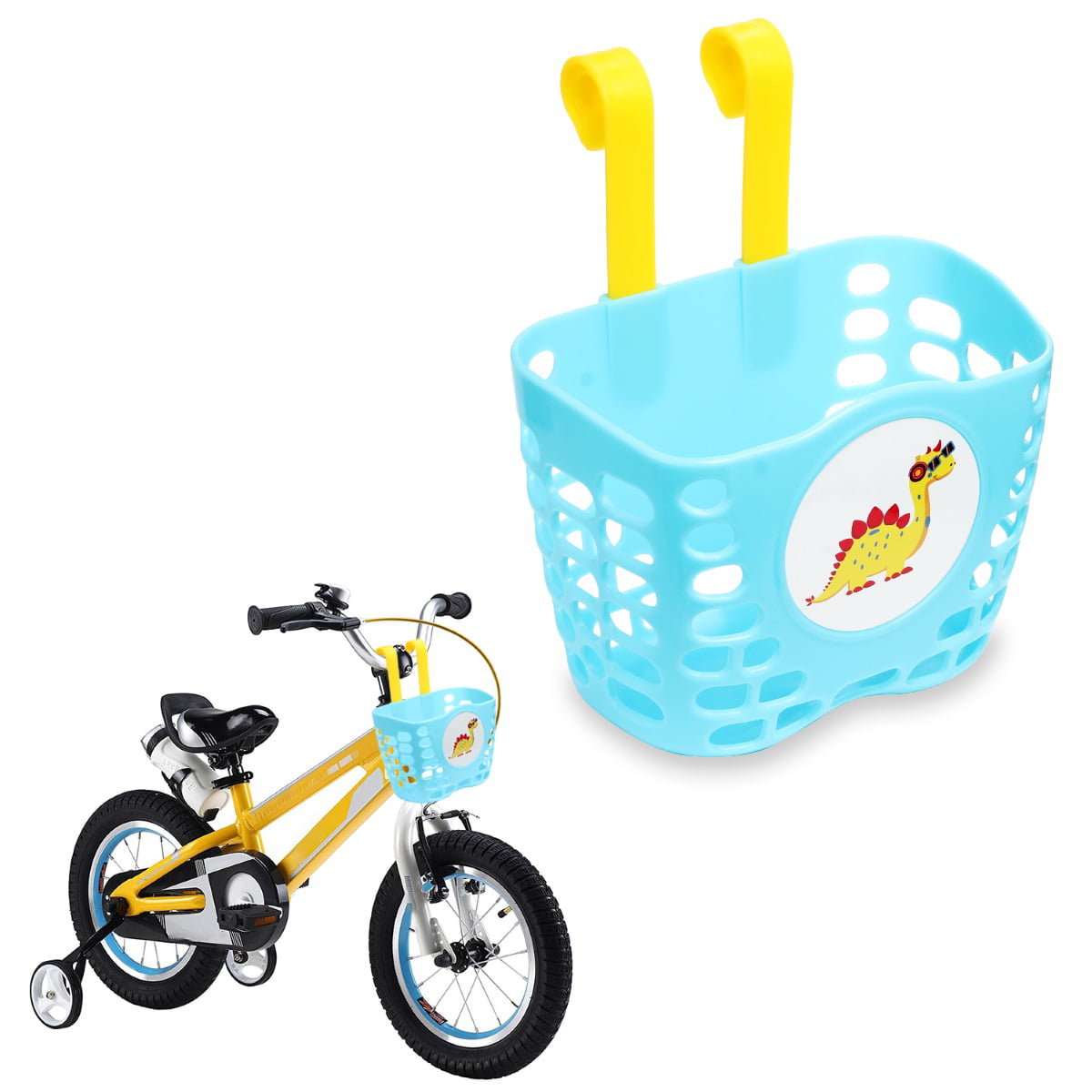 Kid's Bike Basket， Blue Basket Holder Cute Dinosaur Pattern Bicycle Front Handlebar Basket for Kid Kids