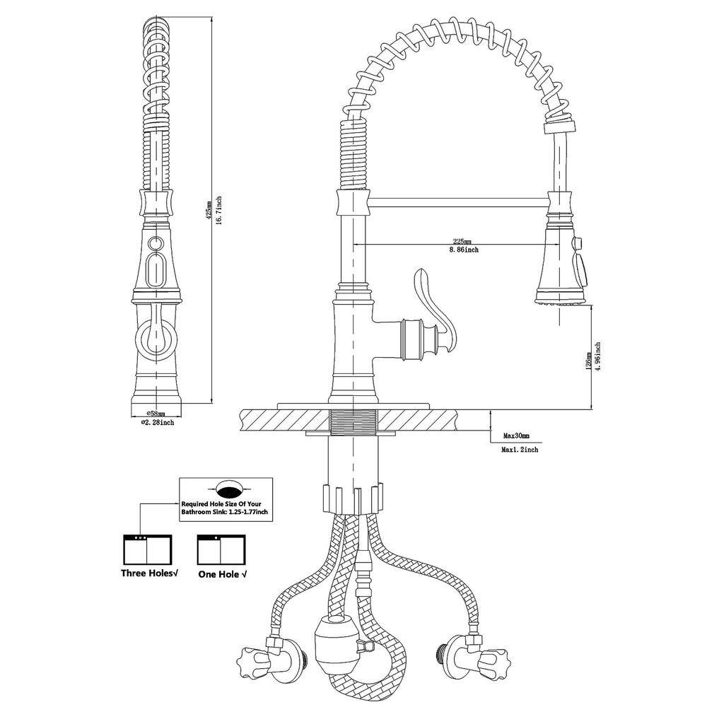 BWE Single-Handle Pull-Down Sprayer 3 Spray High Arc Kitchen Faucet With Deck Plate in Oil Rubbed Bronze A-94553-ORB