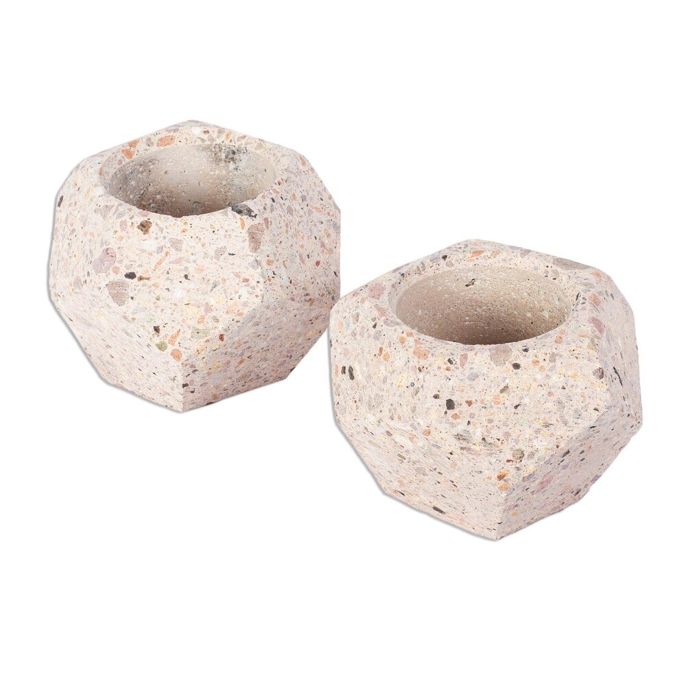 Novica Handmade Modern Polygon Recycled Stone Flower Pots (Pair)