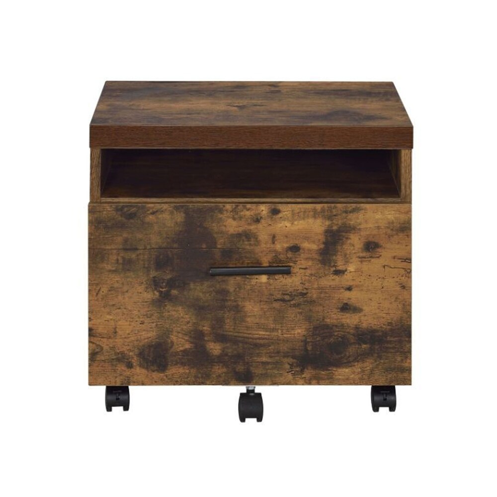 One Drawer File Cabinet in Weathered Oak and Black