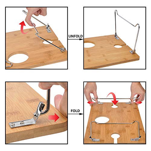 Tirrinia Outdoor Wine Picnic Table， Folding Portable Bamboo Wine Glasses and Bottle， Snack and Cheese Holder Tray for Concerts at Park， Beach， Ideal Wine Lover Gift