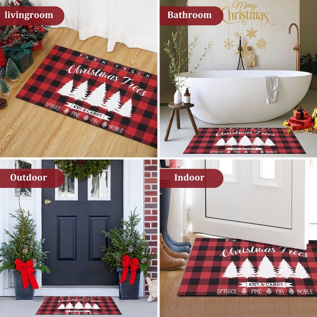 Trinity Plaid White Christmas Tree Non slip Decorative Doormat