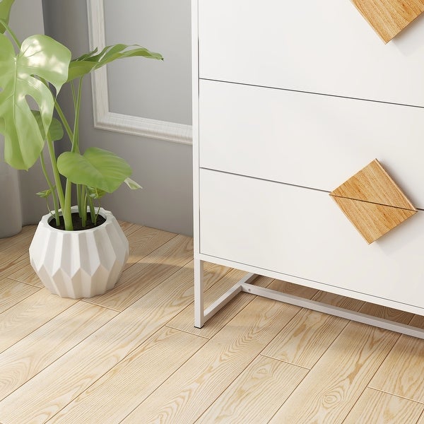 White Modern Sideboard，Kitchen Storage Cabinet with Metal Legs