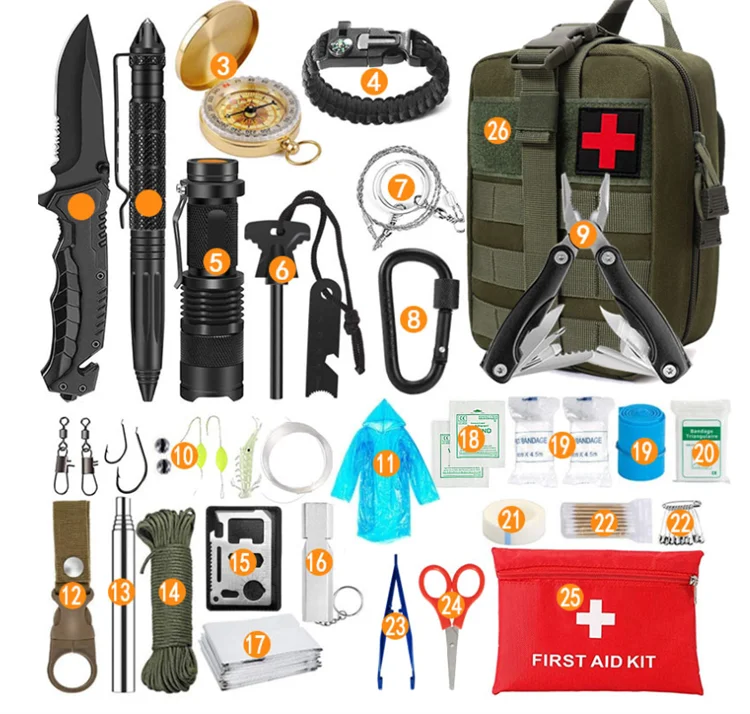 Hot sell Emergency First Aid Kit Professional Survival Gear Equipment kit With Pouch For Outdoor Adventure