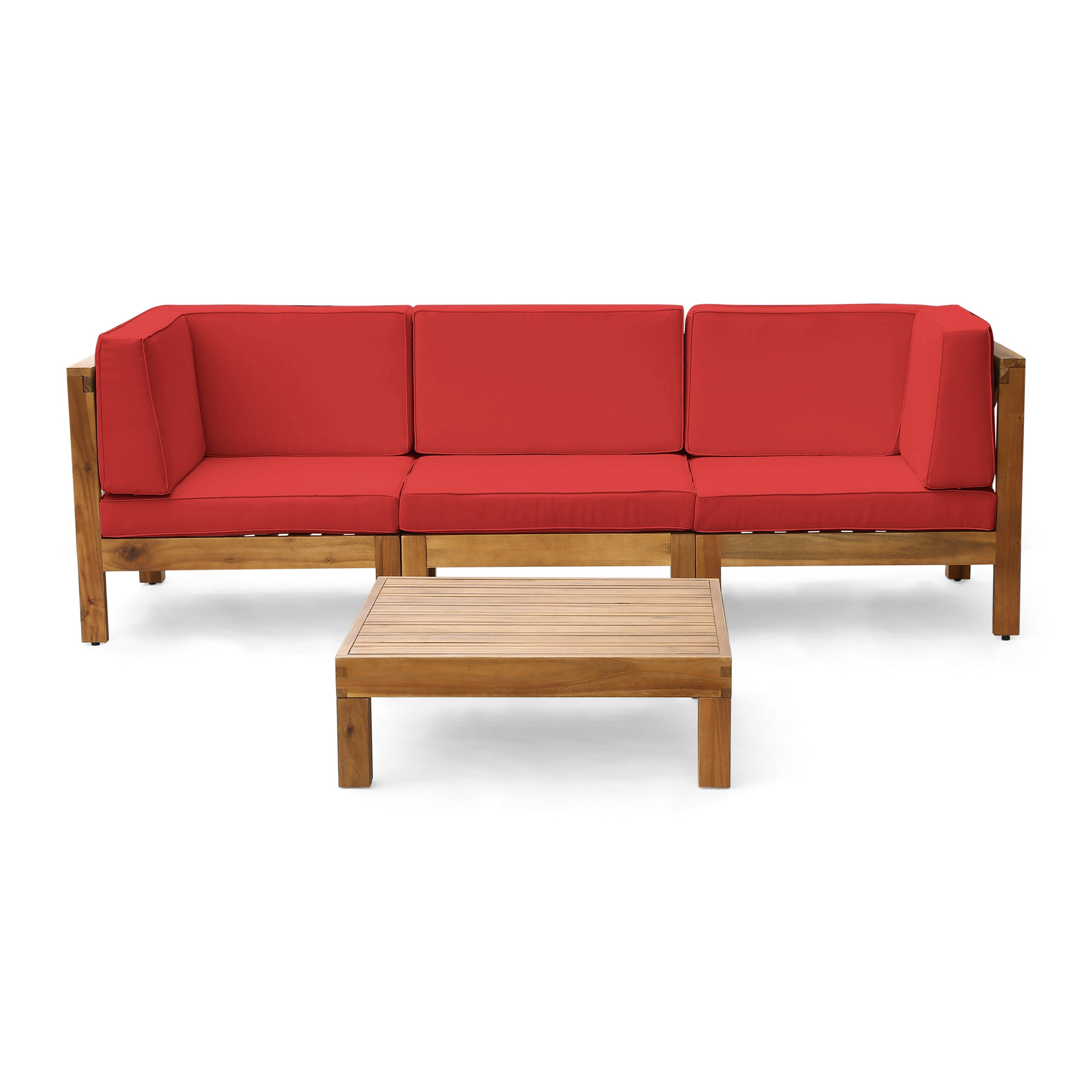 Dawson Outdoor Sectional Sofa Set with Coffee Table - 4-Piece 3-Seater - Acacia Wood - Outdoor Cushions