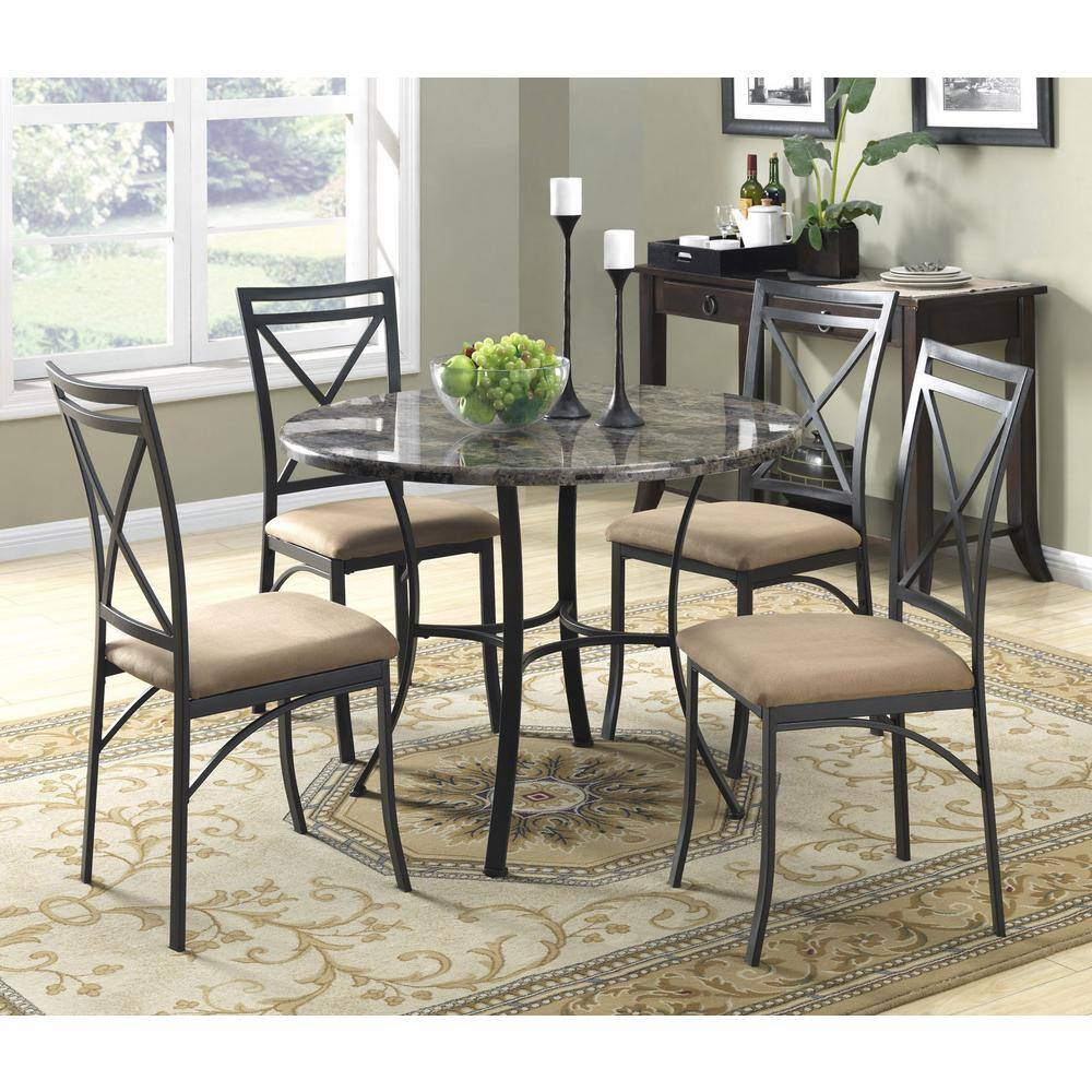 Dorel Living Black Coffee Faux Marble Top Dining Room Set (5-Piece) FA3669