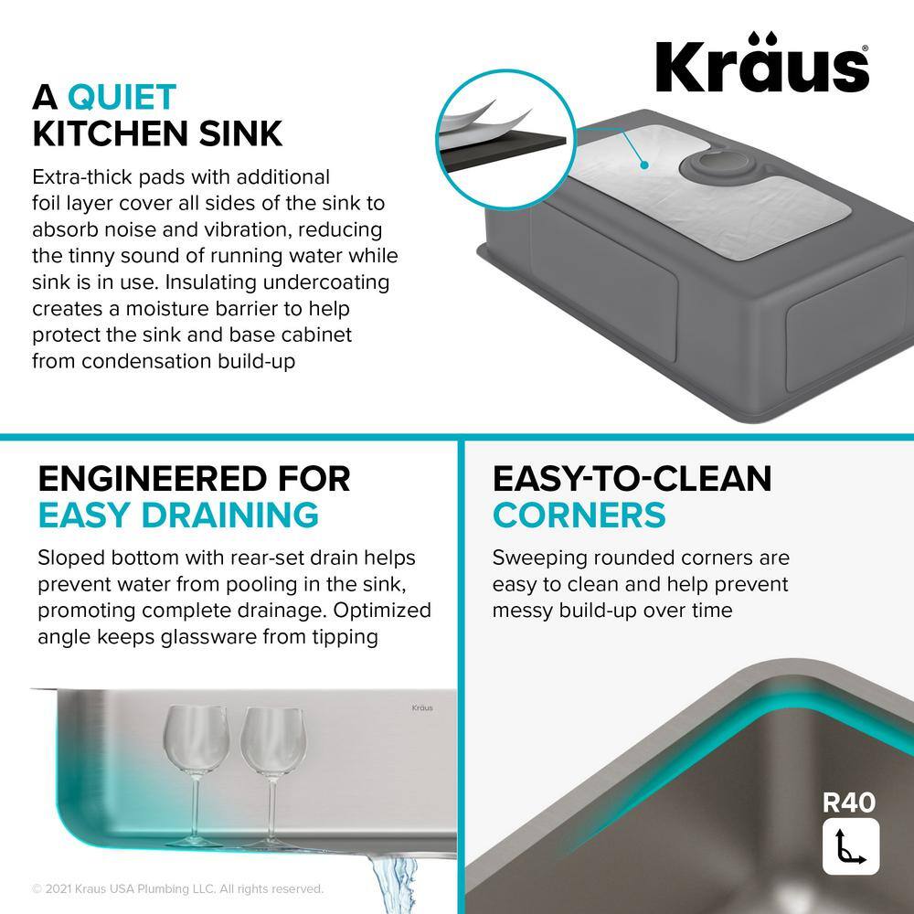 KRAUS Dex 33 Undermount 16 Gauge Stainless Steel Single Bowl Kitchen Sink KD1US33B