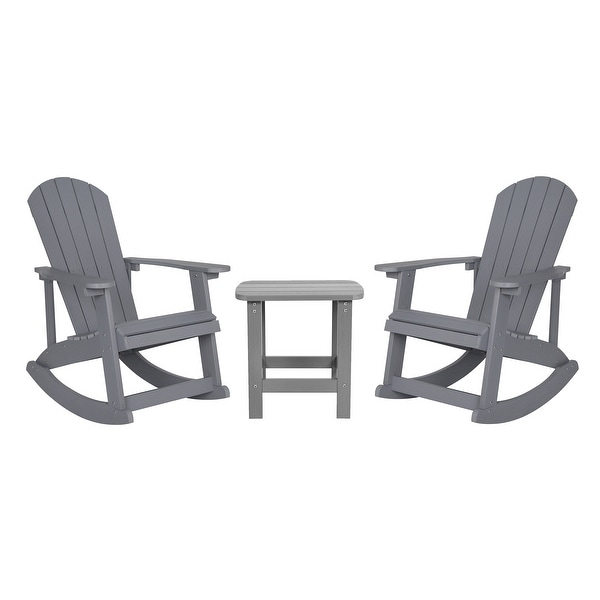 Set of 2 Poly Resin Adirondack Rocking Chairs with 1 Side Table