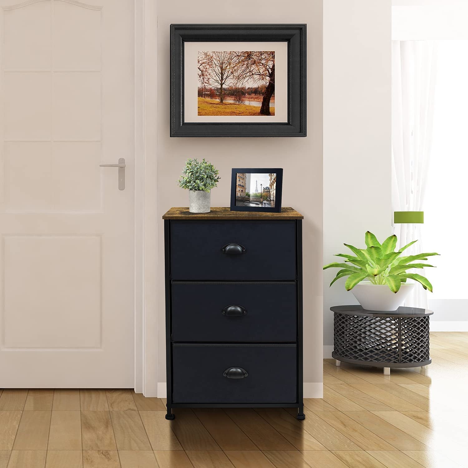 Sorbus 3 Drawer End Table - Bedside Furniture with Rustic Wood Top Shelf - Storage Accent Table Chest