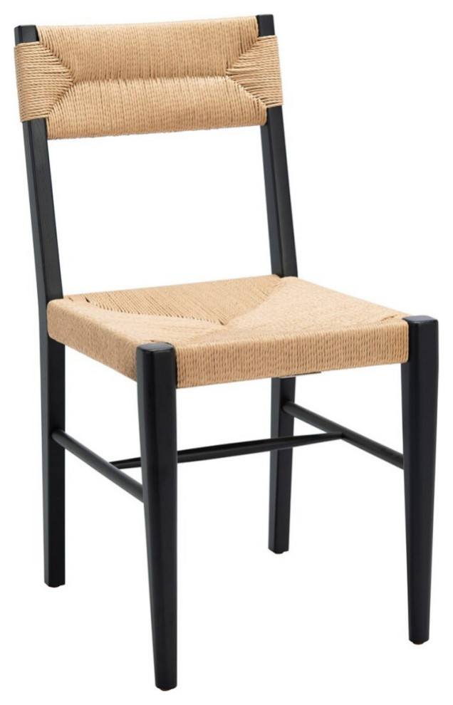 EmmaRattan Dining Chair Black/Natural Set of 2   Beach Style   Dining Chairs   by AED Luxury Home Decor  Houzz