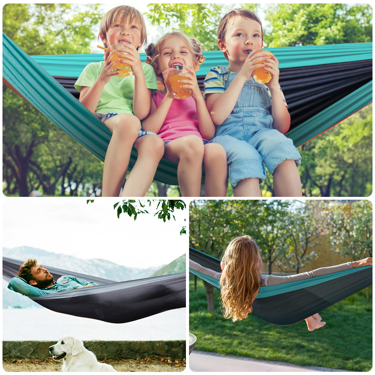 Physen Double Camping Hammock - Outdoor Portable Nylon Hammock with 400lbs Capacity, Perfect for Camping, Hiking, and Travel - Blue