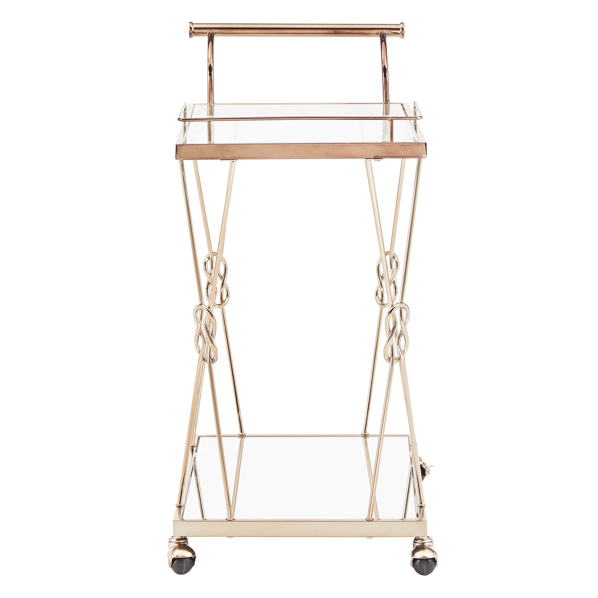 Weston Home Paige Champagne Gold Reef Knot Frame with Glass Top and Mirror Bottom Bar Cart