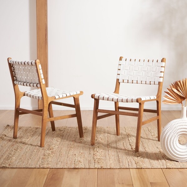 SAFAVIEH Taika White Woven Leather Dining Chair