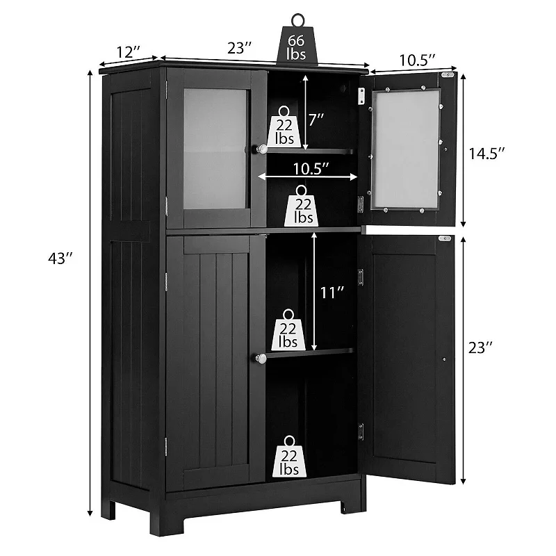 Bathroom Floor Storage Locker Kitchen Cabinet with Doors and Adjustable Shelf