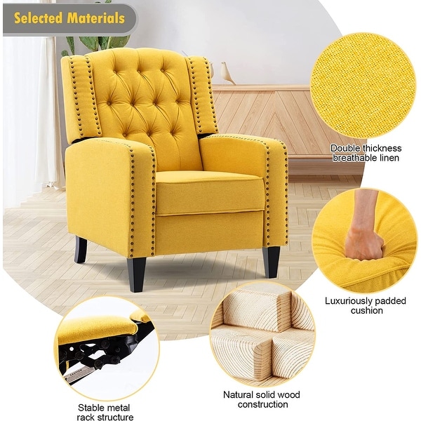 Vicluke Mid Century Modern Tufted Push Back Recliner with Modern Legs， Yellow - 74.8