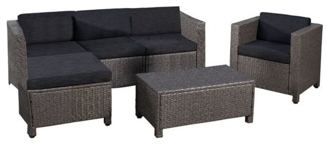 GDF Studio Pueblo Outdoor Wicker L Shaped Sectional Sofa Set With Club Chair   Tropical   Outdoor Lounge Sets   by GDFStudio  Houzz