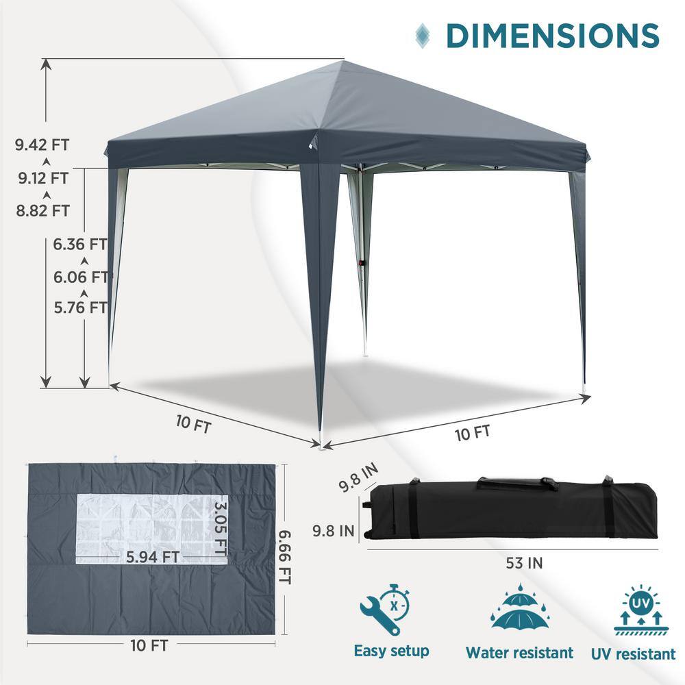 EAGLE PEAK 10 ft. W x 10 ft. D Pop-Up Canopy Tent with 4 Detachable Sidewall E100SW4V2-GRY-AZ