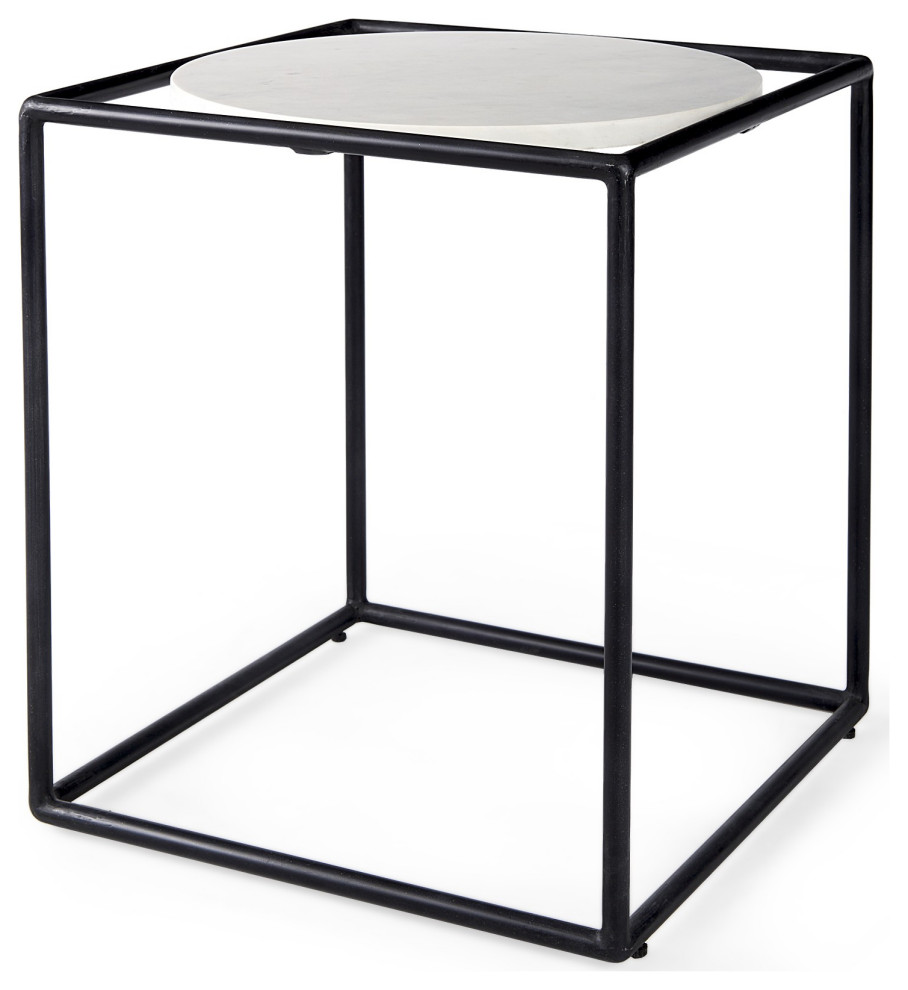 Suspended White Marble Black Metal Geo Side Table   Transitional   Side Tables And End Tables   by Global Discount Store LLC  Houzz