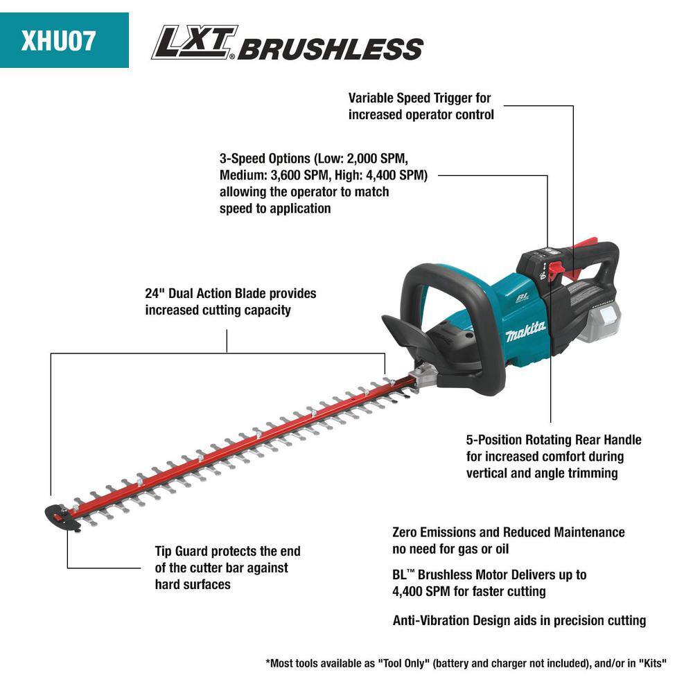 Makita 18V LXT Lithium-Ion Brushless Cordless 24 in. Hedge Trimmer Kit (5.0Ah) XHU07T