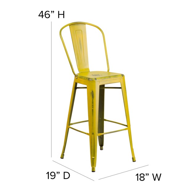 Emma And Oliver Commercial Gradeh Distressed Colorful Metal Indoor outdoor Barstool W Back