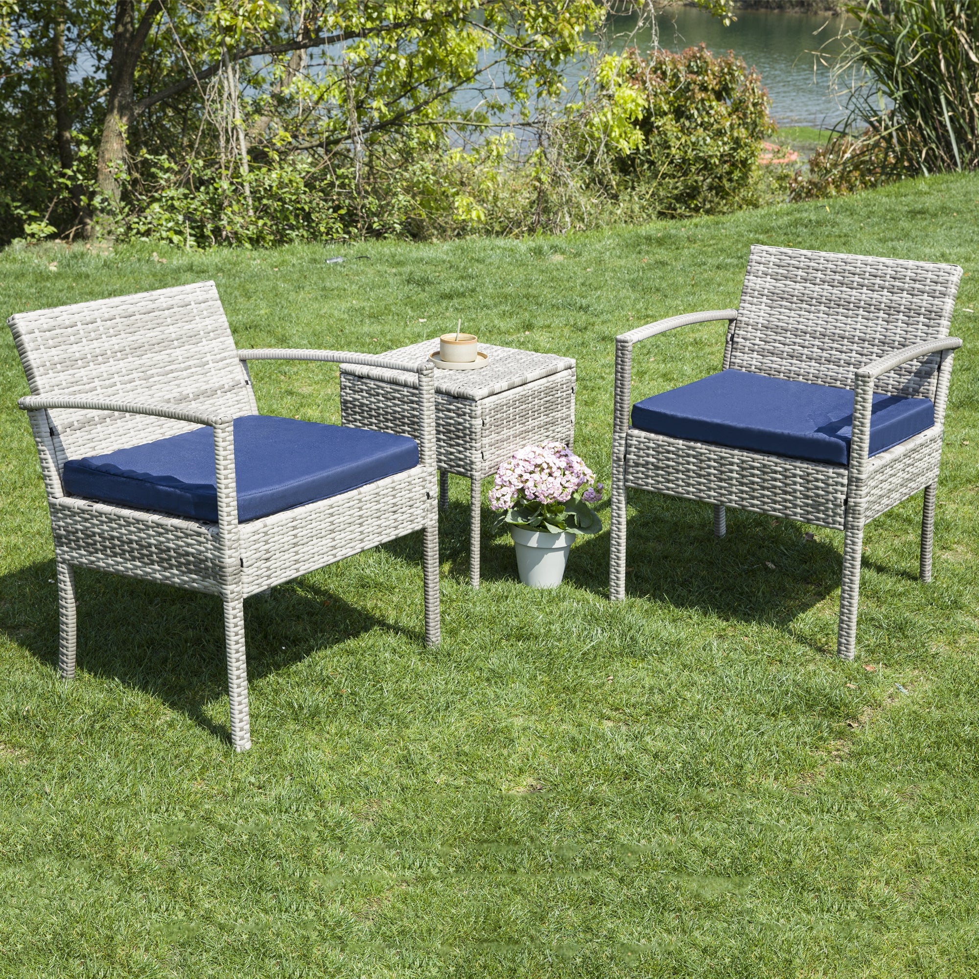 3-piece Outdoor Wicker Chat Set，Patio Chairs - Overstock - 35865432