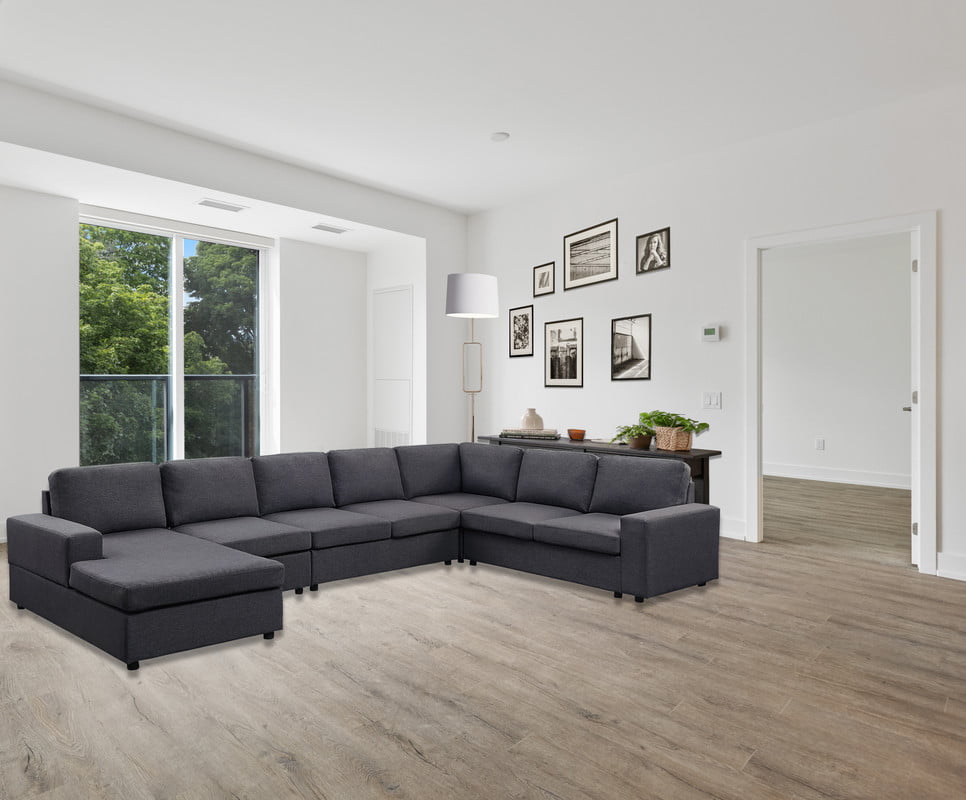 Hayden Modular Sectional Sofa with Reversible Chaise in Dark Gray Linen