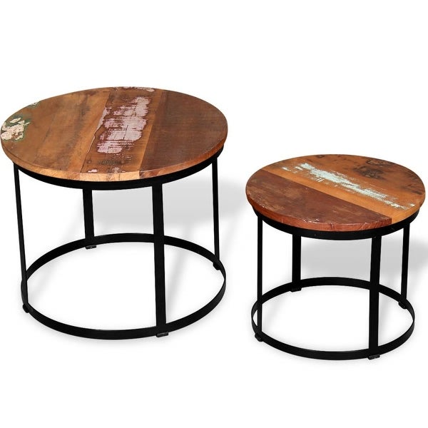 vidaXL Two Piece Coffee Table Set Solid Reclaimed Wood Round 19.7