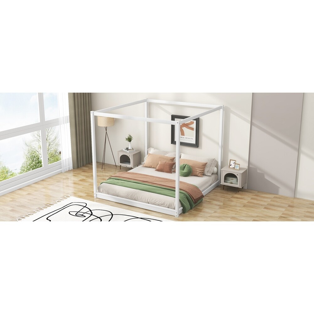King Size Canopy Bed  Wooden Platform Bed  Modern Style Canopy Platform Bed  Luxury Large Bed Frame