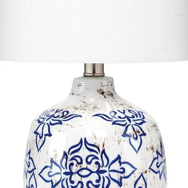 Table Lamp with Floral Pattern Ceramic Base， White