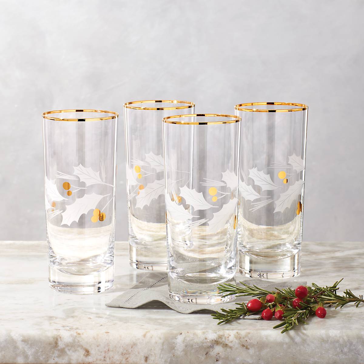 Holiday Gold 4-Piece Highball Glass Set