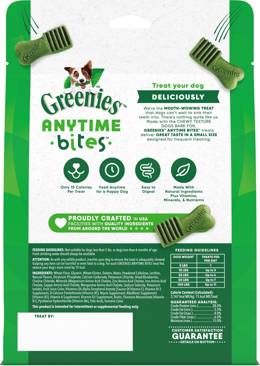 Greenies Anytime Bites Blueberry Flavor Soft and Chewy Dog Treats