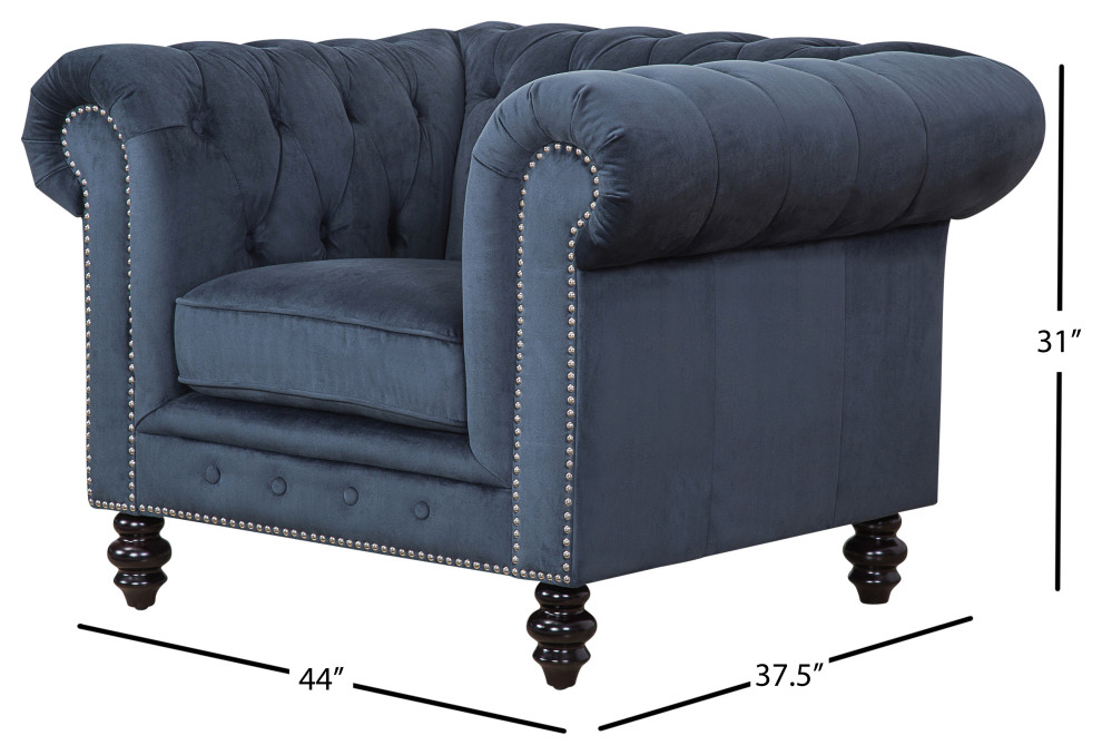 Central Chesterfield Velvet Armchair  Blue   Traditional   Armchairs And Accent Chairs   by Abbyson Living  Houzz