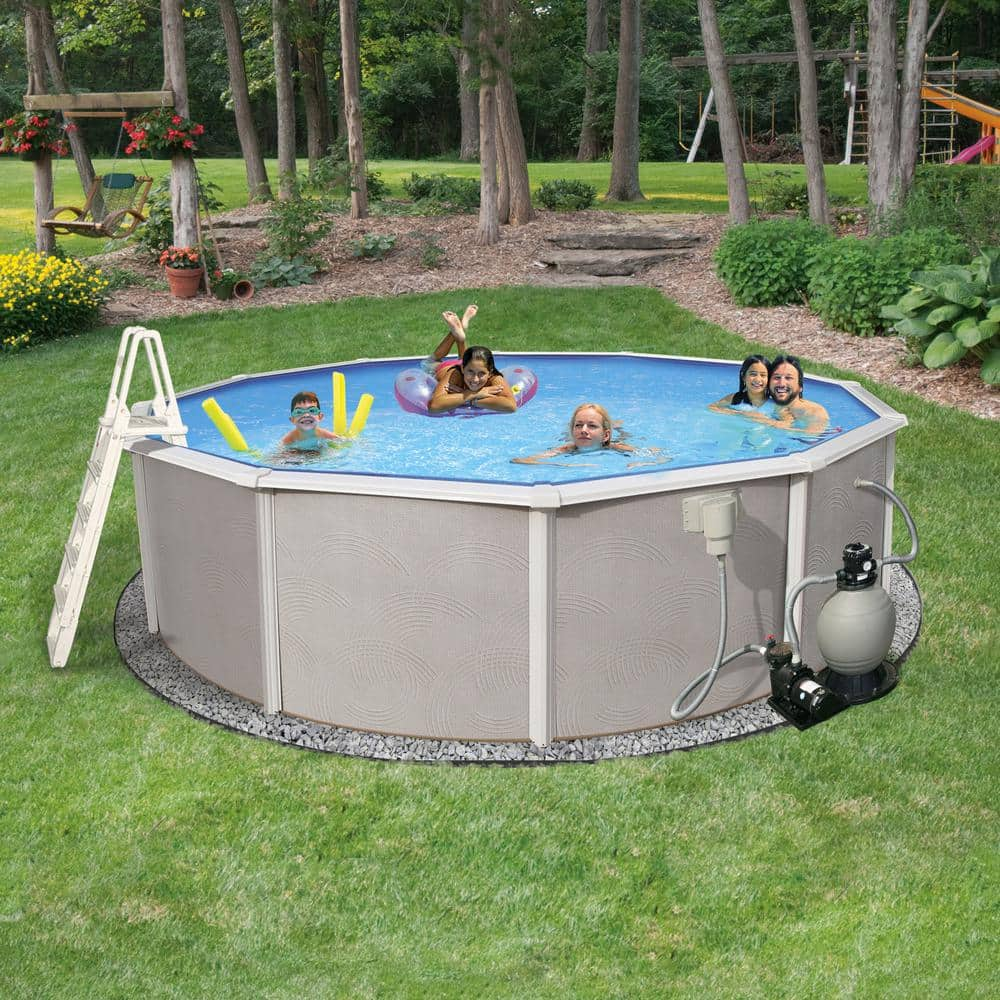 Blue Wave Belize 24 ft. Round x 52 in. Deep Metal Wall Above Ground Pool Package with 6 in. Top Rail NB3034