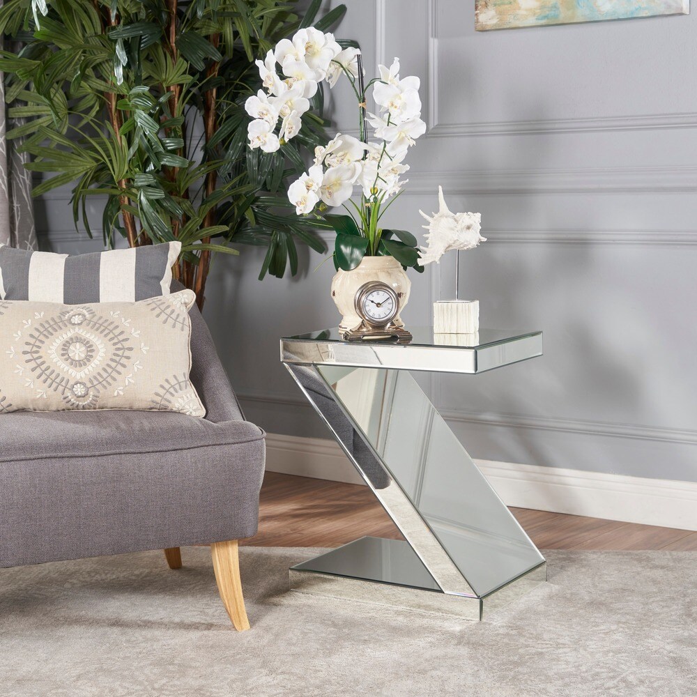 Auda Mirrored Z Shaped Side Table by Christopher Knight Home   19.60\