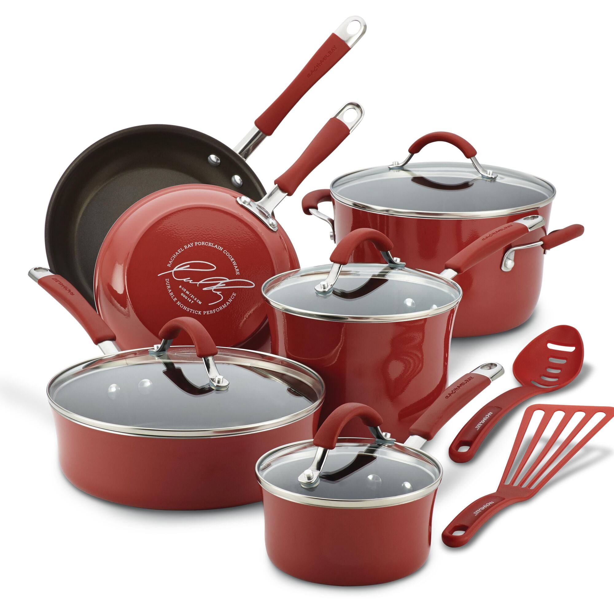 Rachael Ray Cucina 12 Piece Red Porcelain Enamel Cookware Set