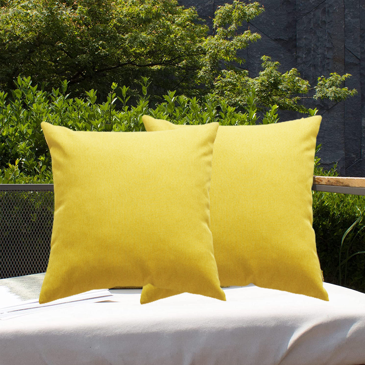 Kabuer Outdoor Waterproof Pillow Covers Outdoor Pillow Covers 18x18 Inch Outdoor Patio Pillows Covers Set of 2 Yellow