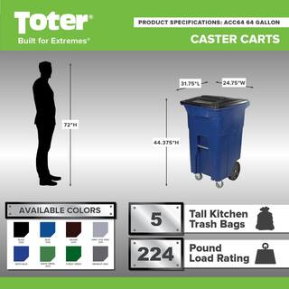 Toter 64 Gal. Graystone Trash Can with Wheels and Lid (2 Caster Wheels 2 Stationary Wheels) ACC64-01GST