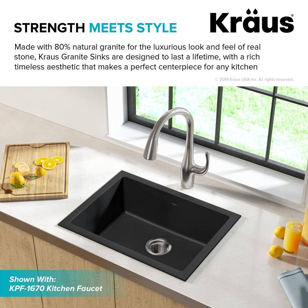 KRAUS Drop-inUndermount Granite Composite 24 in. Single Bowl Kitchen Sink Kit in Black KGD-410B