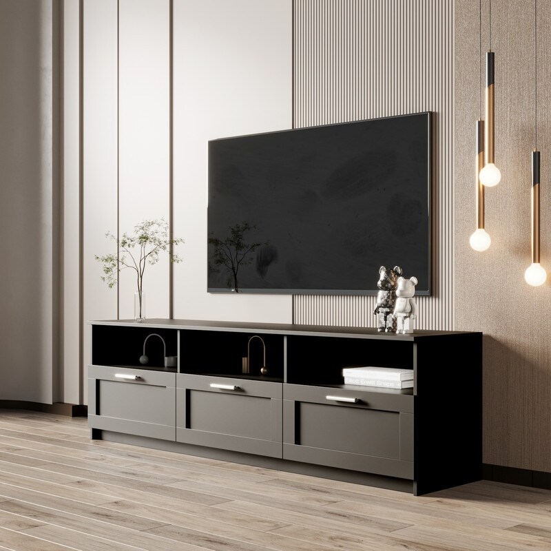 Modern TV stand with 3 open shelves   3 Drawers for 80 inch TV