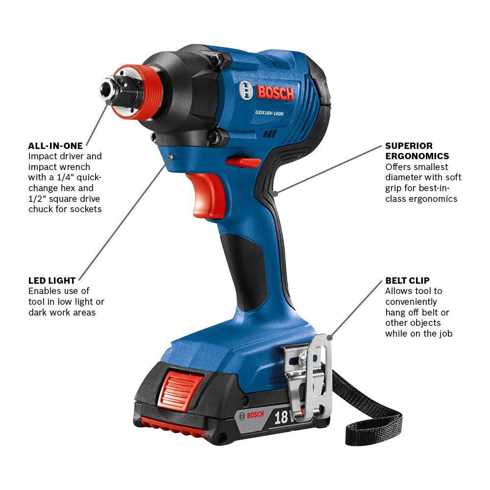 Bosch 18V Freak 1/4 and 1/2 Two In One Bit/Socket Impact Driver Kit Reconditioned ;