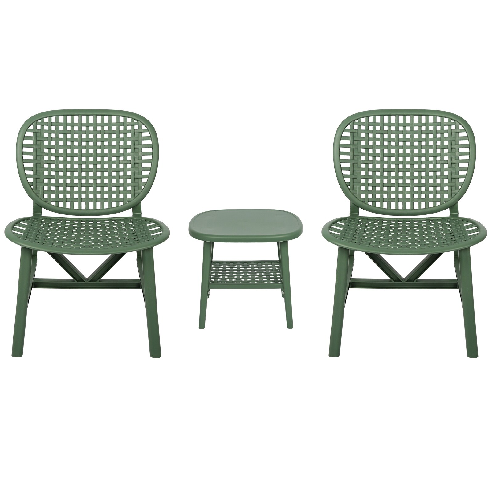 3 Pieces Hollow Patio Table Chair Set All Weather Conversation Bistro Set with Open Shelf Table - Overstock - 37455731