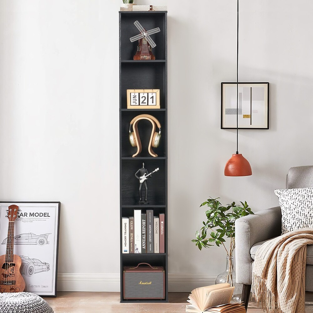 Tall Narrow Bookshelf  6 Tier Cube Display Rack