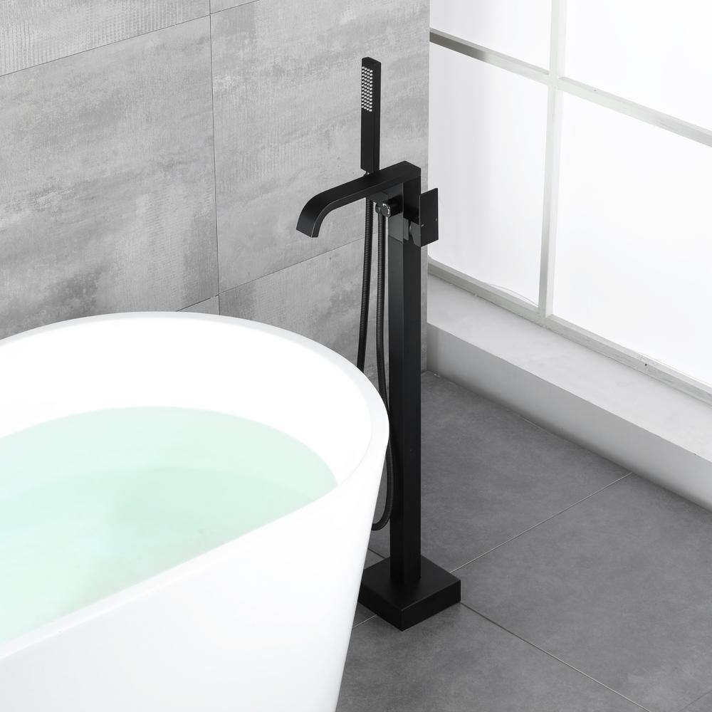 Nestfair Single-Handle Floor Mount Roman Tub Faucet with Hand Shower in Matte Black SMD1804B