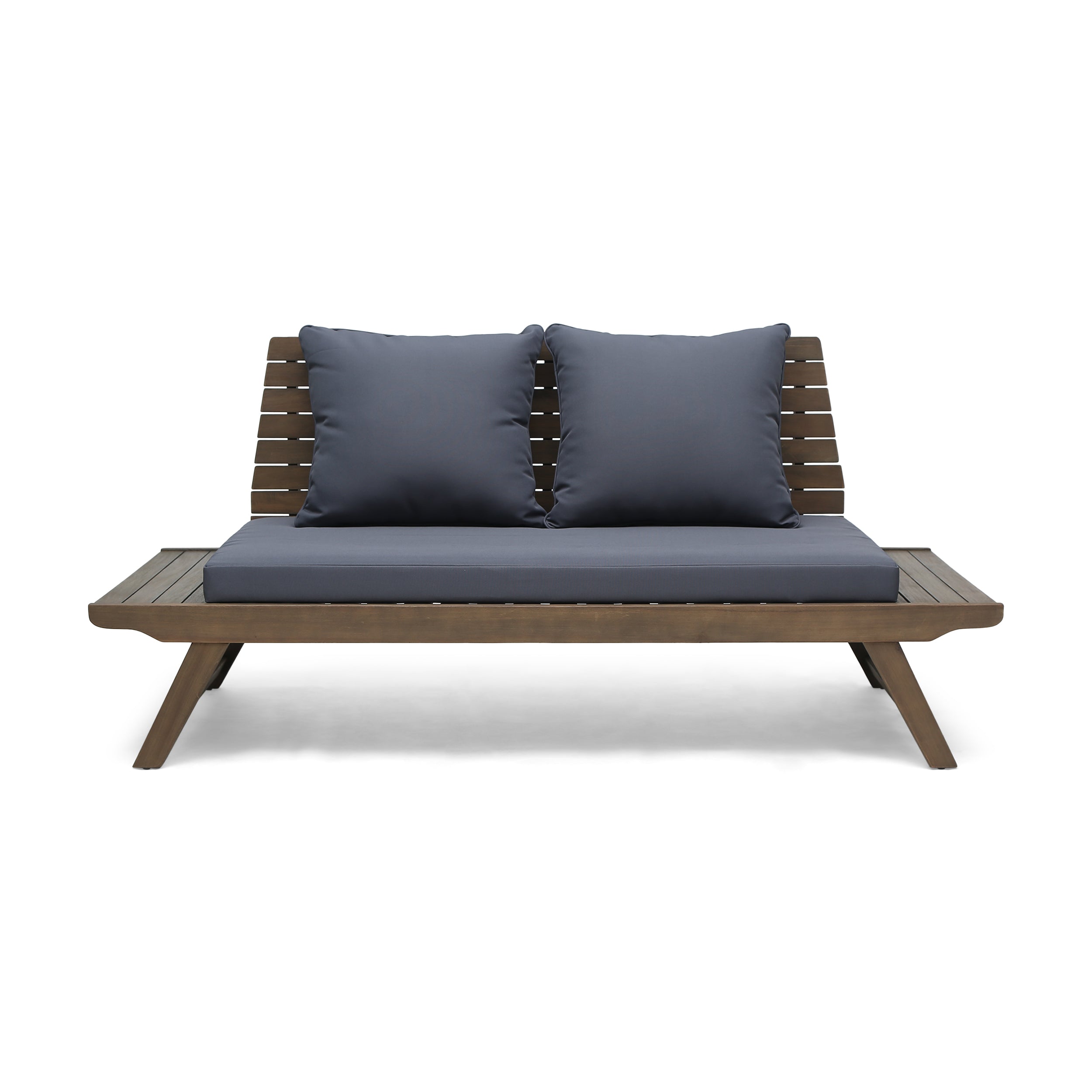 Kailee Outdoor Wooden Loveseat with Cushions, Dark Gray and Gray Finish