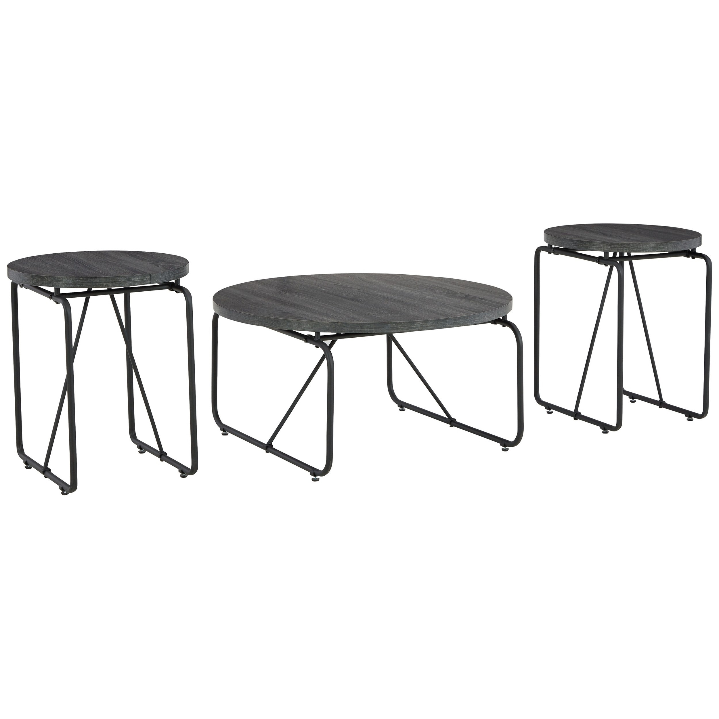 Modern 3 Piece Coffee Table Set with Side Tables， Metal Base， Charcoal