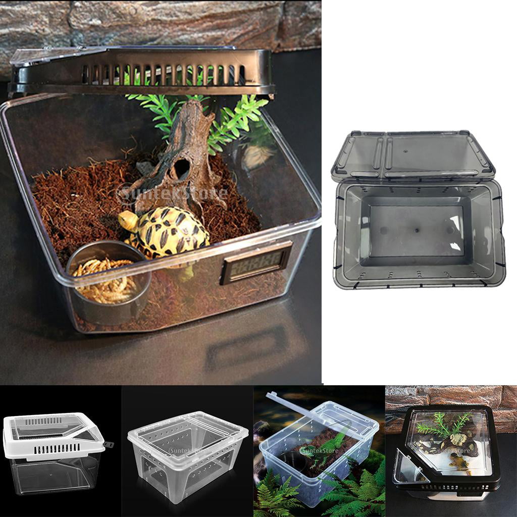 4 Pieces Reptile Terrarium Vivarium Tank Box Turtle Nursery Breeding Cage Black