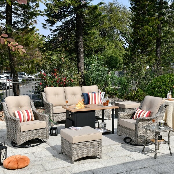 XIZZI Outdoor Patio Furniture 7Piece Conversation Sofa Set with Fire Pit